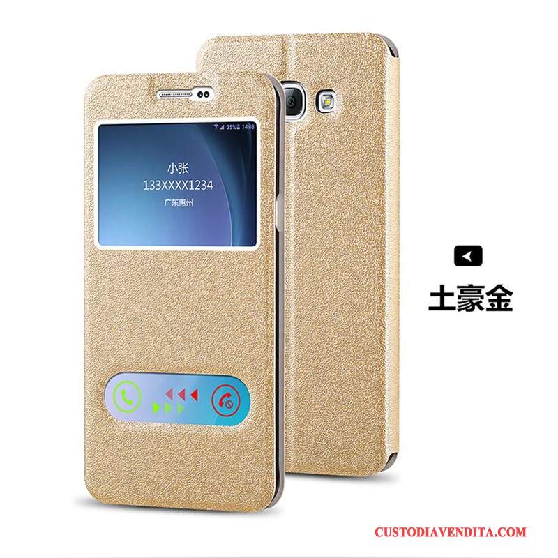 Custodia Samsung Galaxy J7 2015 Folio Nuovo Oro, Cover Samsung Galaxy J7 2015 Pelle Telefono