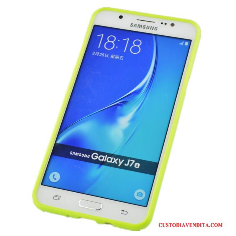 Custodia Samsung Galaxy J7 2016 Silicone Morbido Verde, Cover Samsung Galaxy J7 2016 Goffratura Anti-cadutatelefono