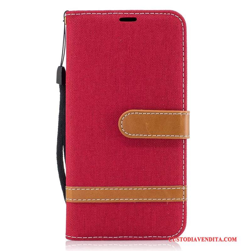 Custodia Samsung Galaxy J7 2017 Protezione Denim Rosso, Cover Samsung Galaxy J7 2017 Portafoglio Tutto Incluso