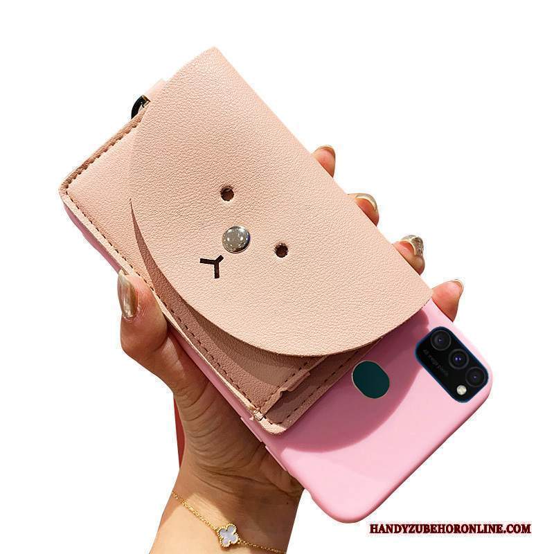 Custodia Samsung Galaxy M30s Portafoglio Carta Rosa, Cover Samsung Galaxy M30s Protezione Morbido Anti-caduta