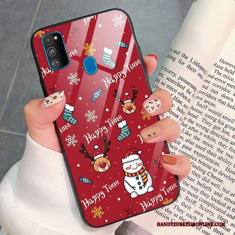 Custodia Samsung Galaxy M30s Silicone Rosso Tendenza, Cover Samsung Galaxy M30s Cartone Animato Telefono Vetro