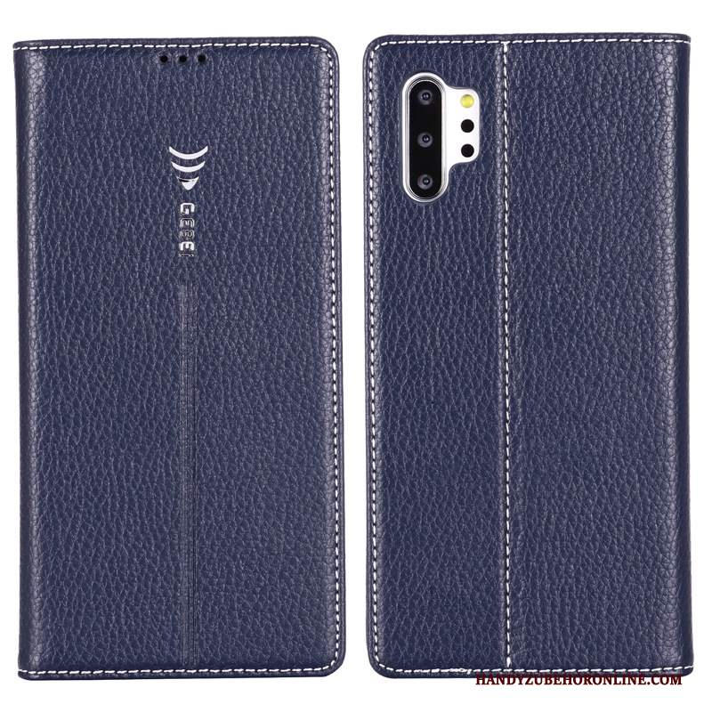 Custodia Samsung Galaxy Note 10+ Pelle Blu, Cover Samsung Galaxy Note 10+ Protezione