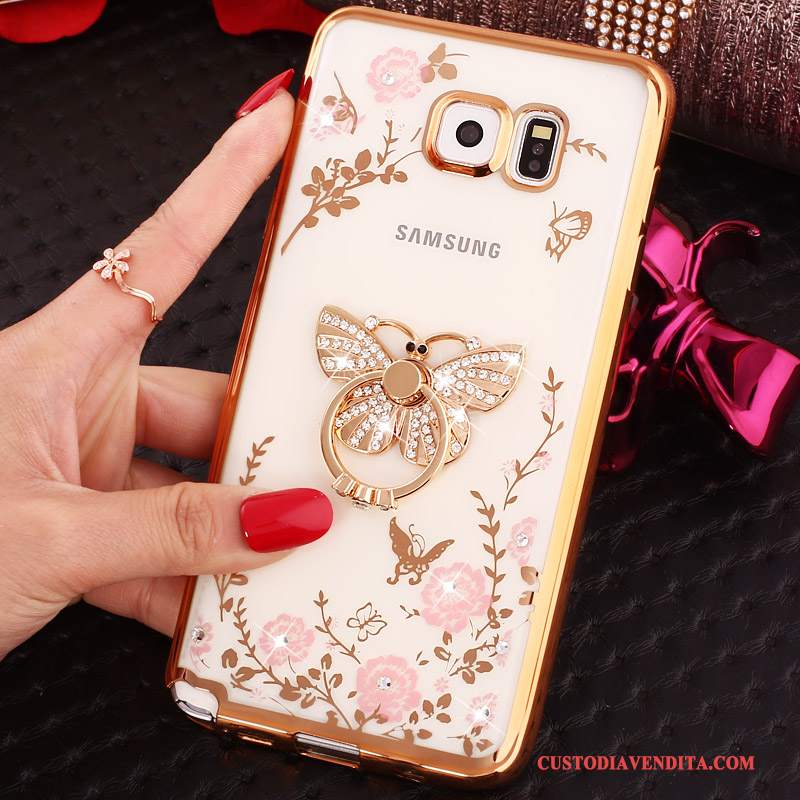 Custodia Samsung Galaxy Note 5 Strass Supporto Oro, Cover Samsung Galaxy Note 5 Protezione Anti-caduta Ring