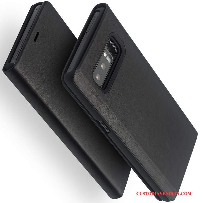 Custodia Samsung Galaxy Note 8 Pelle Nero Supporto, Cover Samsung Galaxy Note 8 Telefono