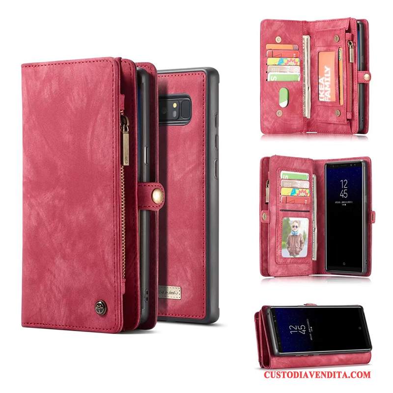 Custodia Samsung Galaxy Note 8 Portafoglio Magnetico Rosso, Cover Samsung Galaxy Note 8 Pelle Cartatelefono