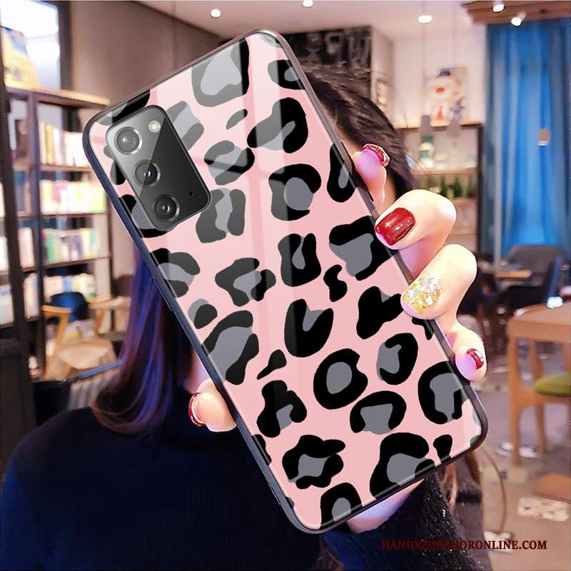 Custodia Samsung Galaxy Note20 Telefono Rosa, Cover Samsung Galaxy Note20 Vetro Leopardate