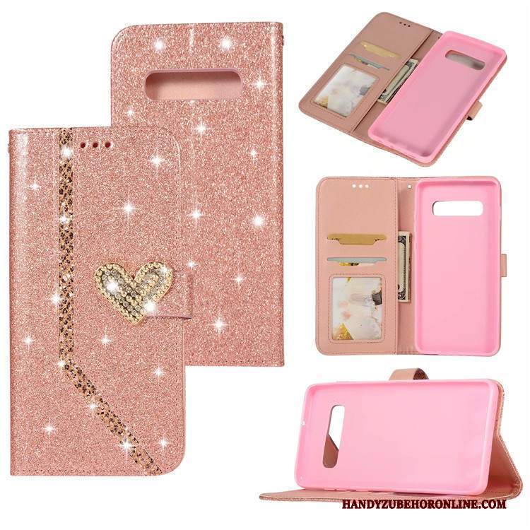 Custodia Samsung Galaxy S10 Pelle Carta Rosa, Cover Samsung Galaxy S10 Folio Nuovo Amare