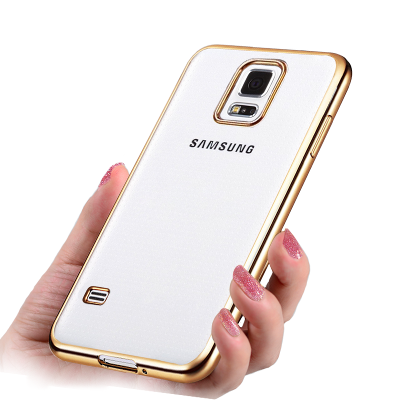 Custodia Samsung Galaxy S5 Silicone Sottile Anti-caduta, Cover Samsung Galaxy S5 Protezione Oro Trasparente