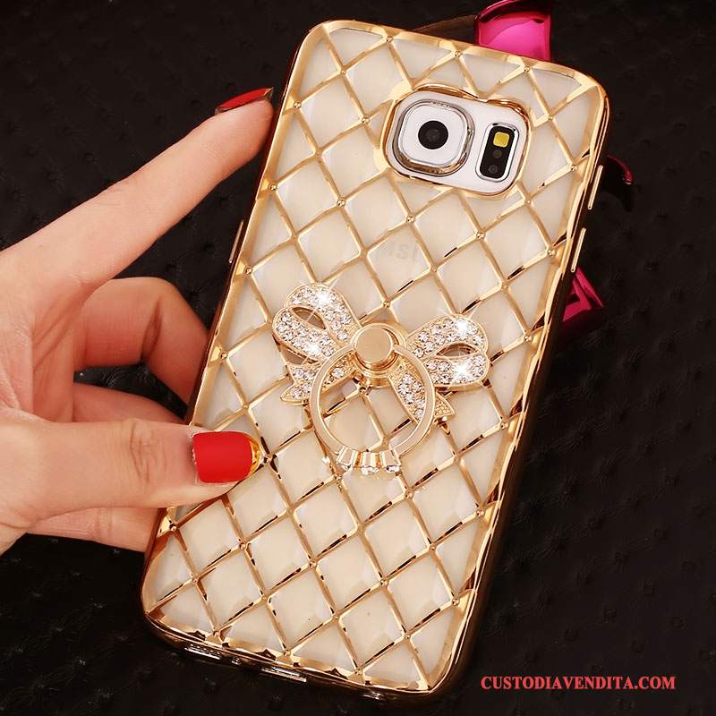 Custodia Samsung Galaxy S6 Edge Protezione Oro Ring, Cover Samsung Galaxy S6 Edge Strass Sottile