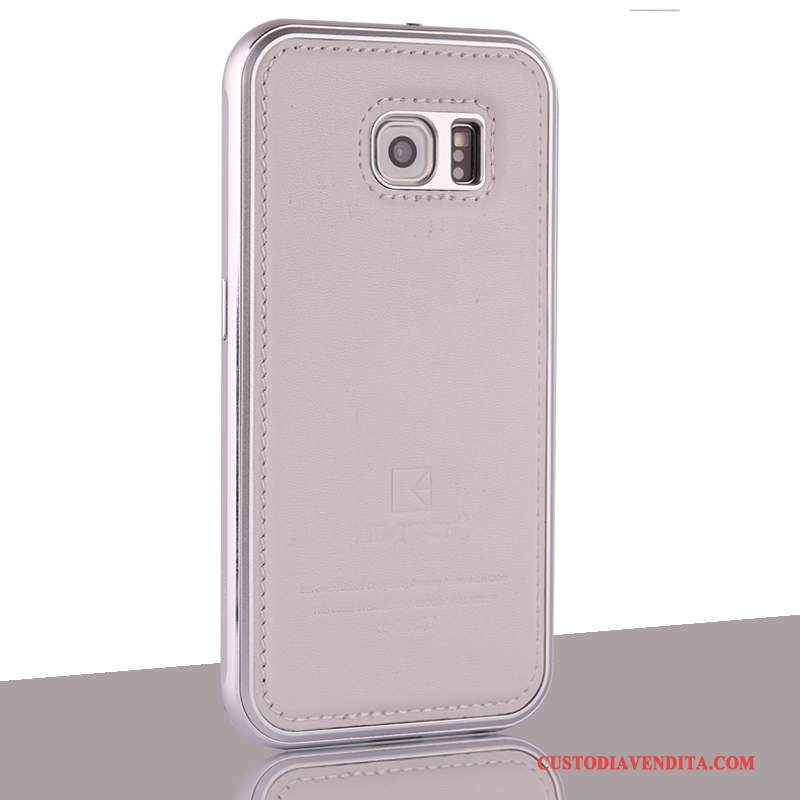 Custodia Samsung Galaxy S6 Pelle Telaio Metallo, Cover Samsung Galaxy S6 Protezione Grigiotelefono