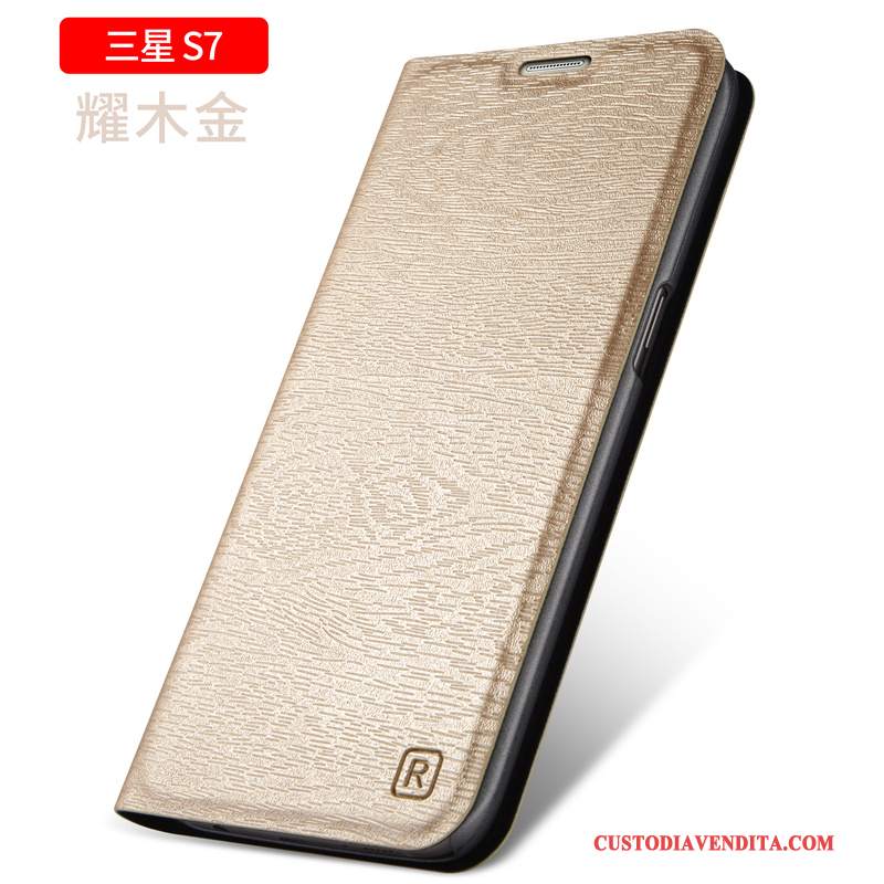 Custodia Samsung Galaxy S7 Folio Tutto Incluso Oro, Cover Samsung Galaxy S7 Pelle Anti-cadutatelefono