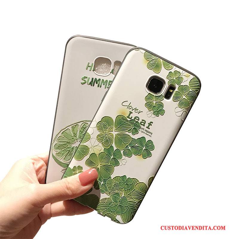 Custodia Samsung Galaxy S7 Goffratura Supporto Verde, Cover Samsung Galaxy S7 Nero Morbido