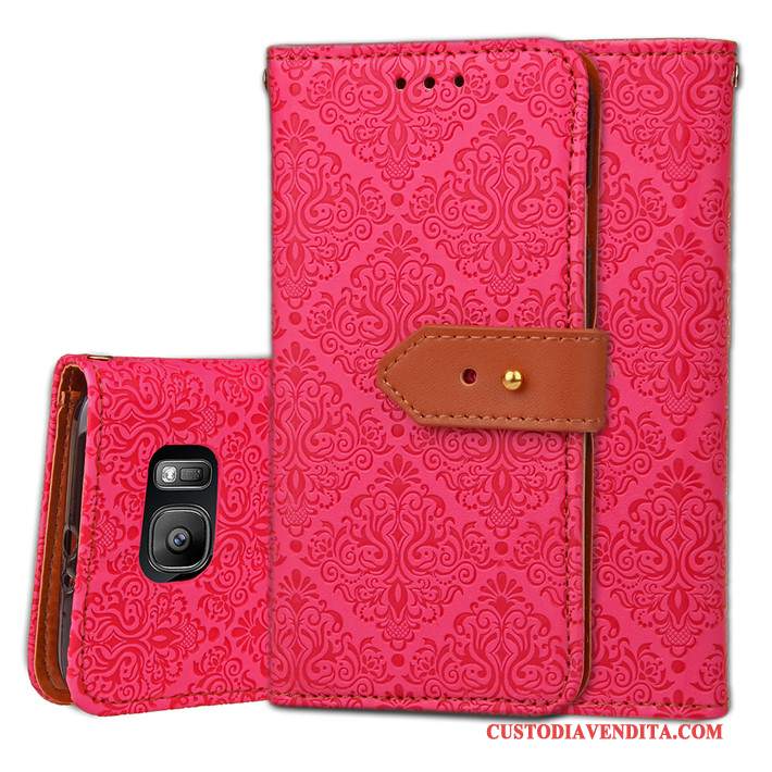 Custodia Samsung Galaxy S7 Pelle Telefono Lusso, Cover Samsung Galaxy S7 Folio Anti-caduta Rosso