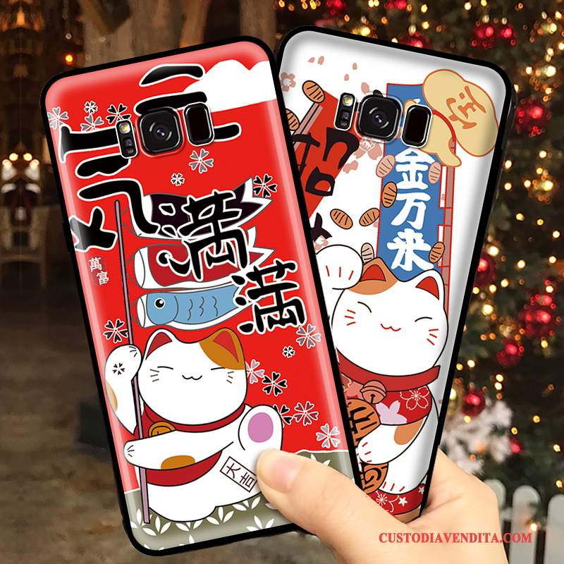 Custodia Samsung Galaxy S8 Cartone Animato Gattinotelefono, Cover Samsung Galaxy S8 Goffratura Rosso Ornamenti Appesi