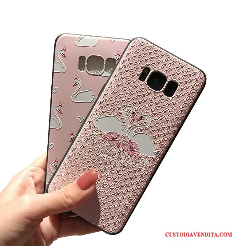 Custodia Samsung Galaxy S8+ Goffratura Morbido Rosa, Cover Samsung Galaxy S8+ Nero Supporto