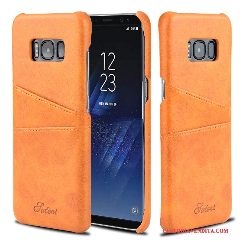 Custodia Samsung Galaxy S8+ Moda Carta Affari, Cover Samsung Galaxy S8+ Pelle Arancione Tendenza