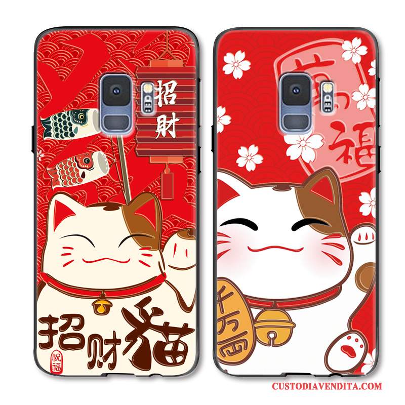 Custodia Samsung Galaxy S9+ Cartone Animato Rosso Gattino, Cover Samsung Galaxy S9+ Protezione Festivo Nuovo