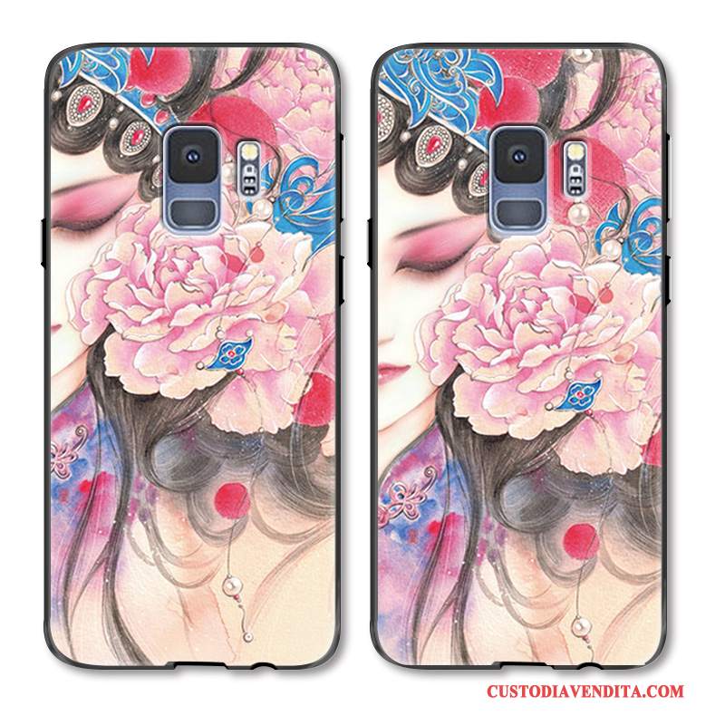 Custodia Samsung Galaxy S9 Colore Hua Dantelefono, Cover Samsung Galaxy S9 Goffratura Stile Cinese Anti-caduta