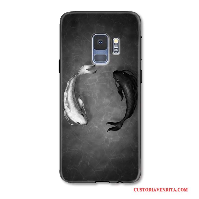 Custodia Samsung Galaxy S9 Goffratura Anti-caduta Nero, Cover Samsung Galaxy S9 Protezione Carpa Bianco