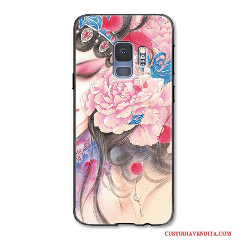 Custodia Samsung Galaxy S9+ Goffratura Telefono Hua Dan, Cover Samsung Galaxy S9+ Moda Anti-caduta Stile Cinese