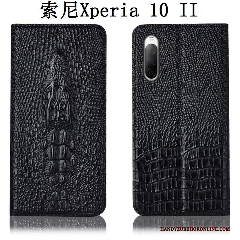 Custodia Sony Xperia 10 Ii Pelle Modello Coccodrillotelefono, Cover Sony Xperia 10 Ii Protezione Nero Anti-caduta