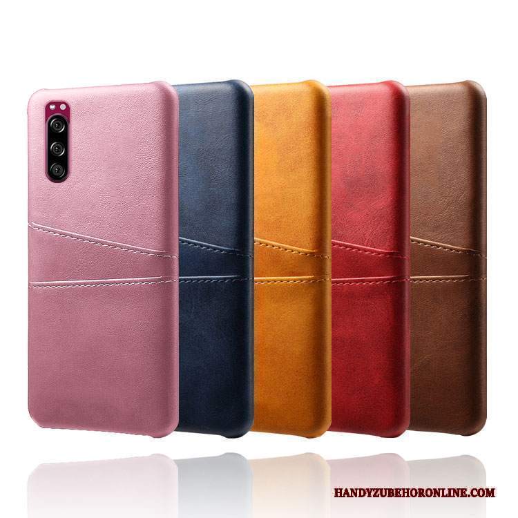 Custodia Sony Xperia 5 Pelle Rosa Affari, Cover Sony Xperia 5 Protezione Telefono Carta