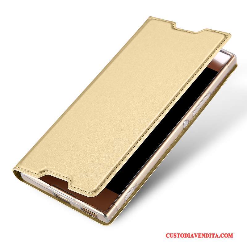 Custodia Sony Xperia Xa1 Ultra Folio Anti-caduta Carta, Cover Sony Xperia Xa1 Ultra Pelle Affari Oro