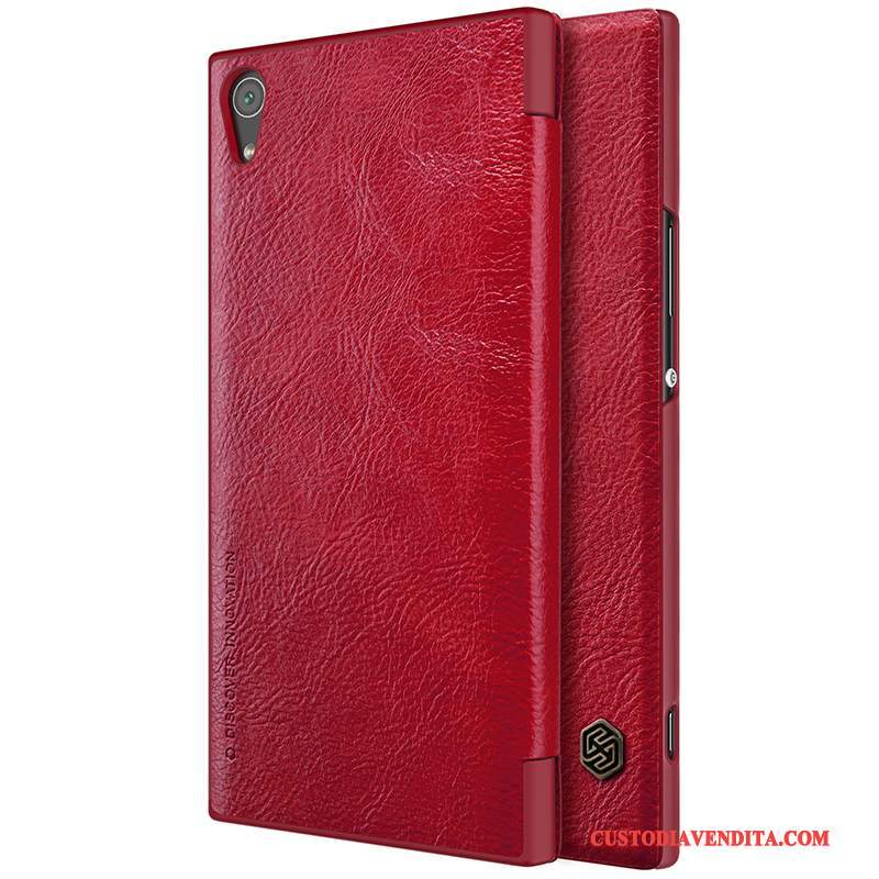 Custodia Sony Xperia Xa1 Ultra Folio Vino Rosso Oro, Cover Sony Xperia Xa1 Ultra Pelle Affari Carta