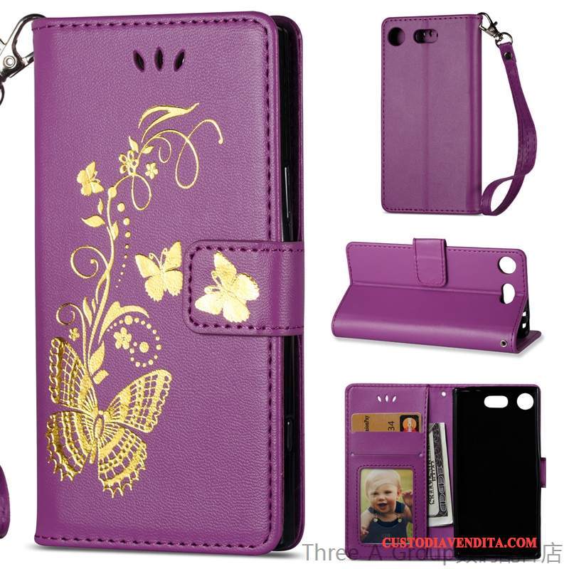 Custodia Sony Xperia Xz1 Compact Folio Telefono Morbido, Cover Sony Xperia Xz1 Compact Pelle Nuovo Porpora