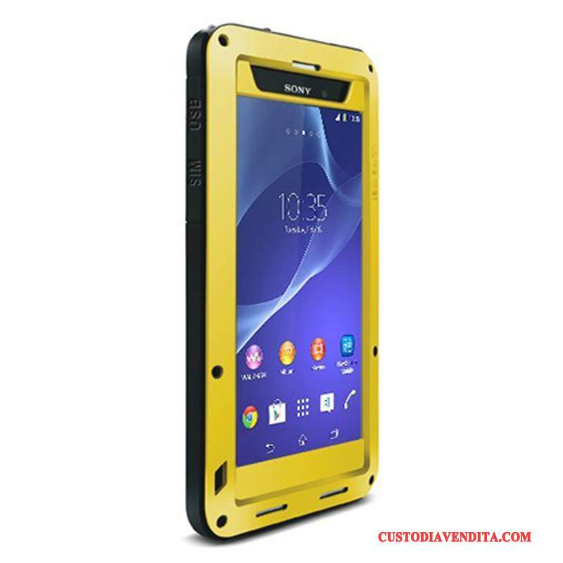 Custodia Sony Xperia Z2 Protezione Giallo Metallo, Cover Sony Xperia Z2 Anti-cadutatelefono