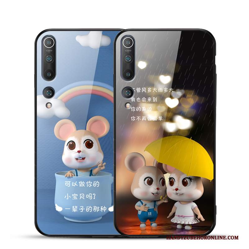 Custodia Xiaomi Mi 10 Cartone Animato Anti-caduta Vetro, Cover Xiaomi Mi 10 Silicone Vetro Temperato Tendenza