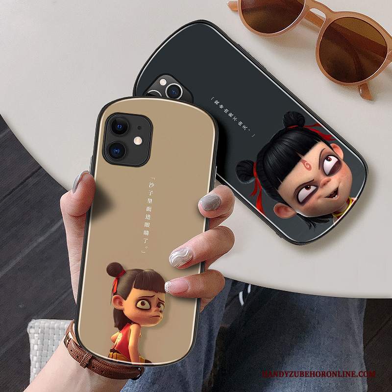 Custodia iPhone 11 Cartone Animato Nero Vetro, Cover iPhone 11 Creativo Marchio Di Tendenza Bambino