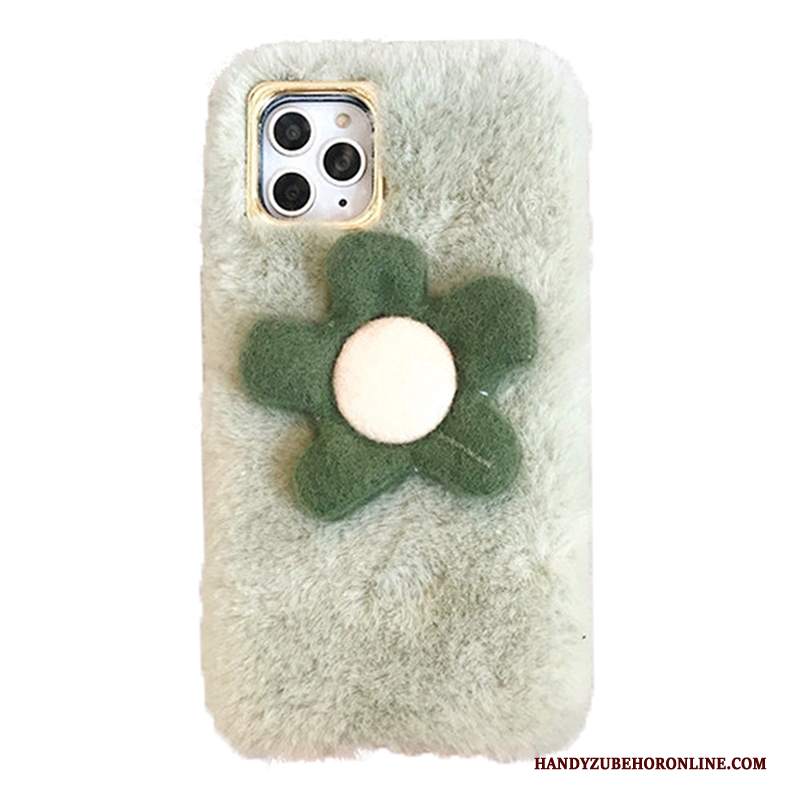 Custodia iPhone 11 Pro Max Protezione Peluche Verde, Cover iPhone 11 Pro Max Telefono Velluto