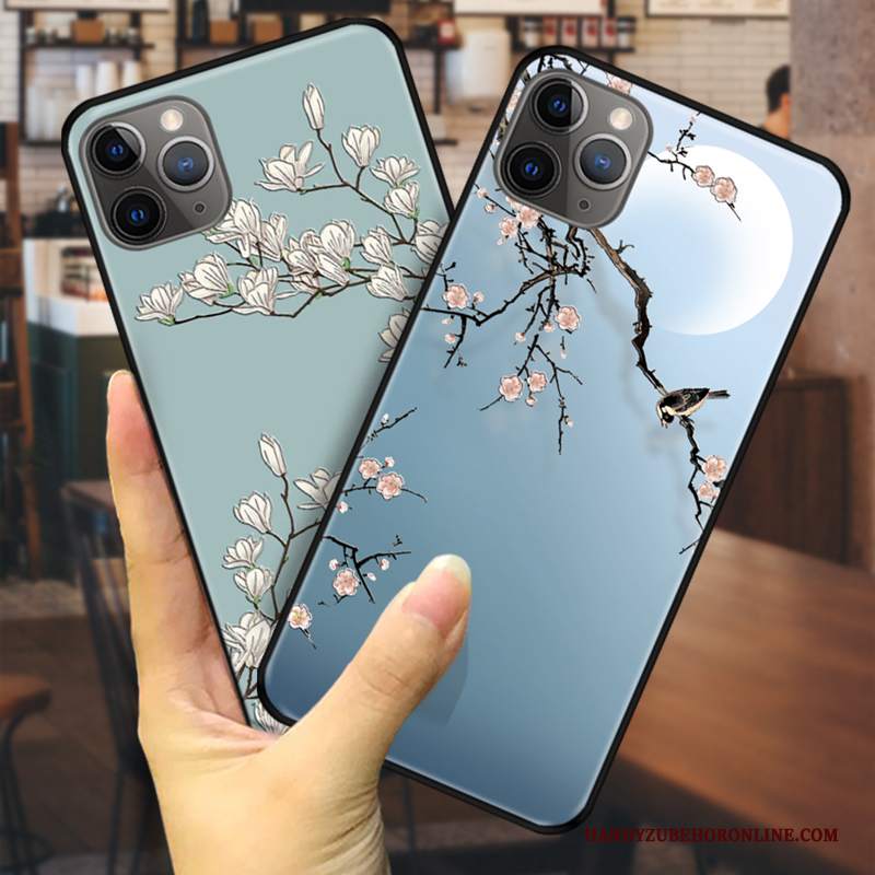 Custodia iPhone 11 Pro Max Vintage Blu Anti-caduta, Cover iPhone 11 Pro Max Goffratura Morbido Stile Cinese