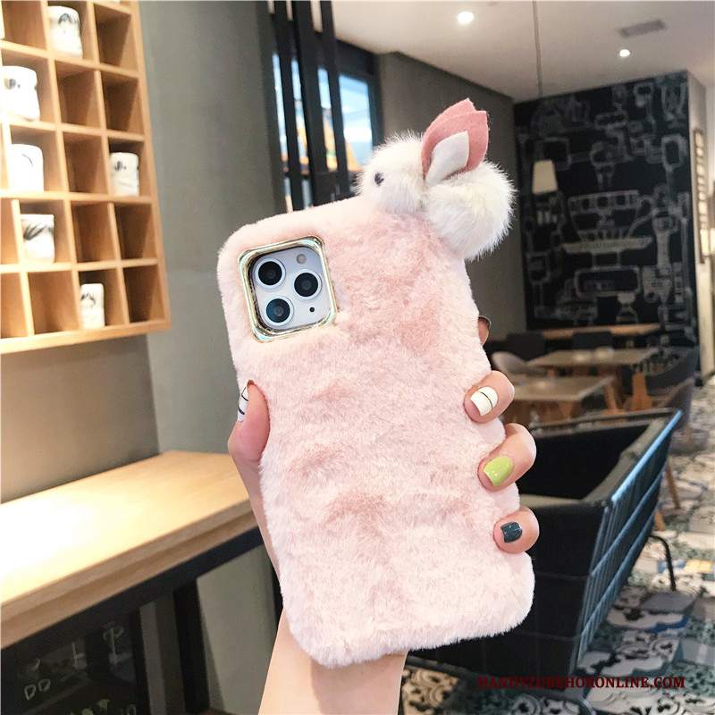 Custodia iPhone 11 Pro Rosa Morbido, Cover iPhone 11 Pro Coniglio Peluche