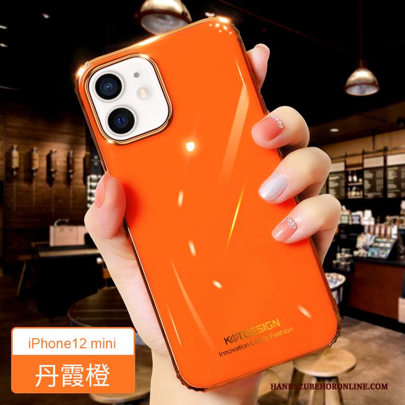 Custodia iPhone 12 Mini Creativo Anti-caduta Tutto Incluso, Cover iPhone 12 Mini Silicone Net Red Arancione