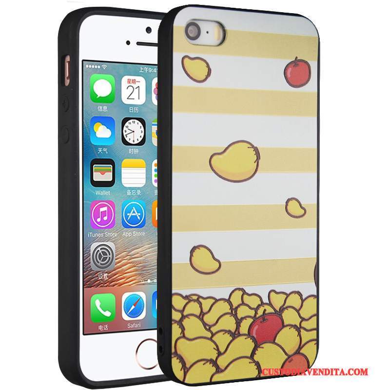 Custodia iPhone 5/5s Creativo Giallo Morbido, Cover iPhone 5/5s Protezione Ornamenti Appesi Anti-caduta