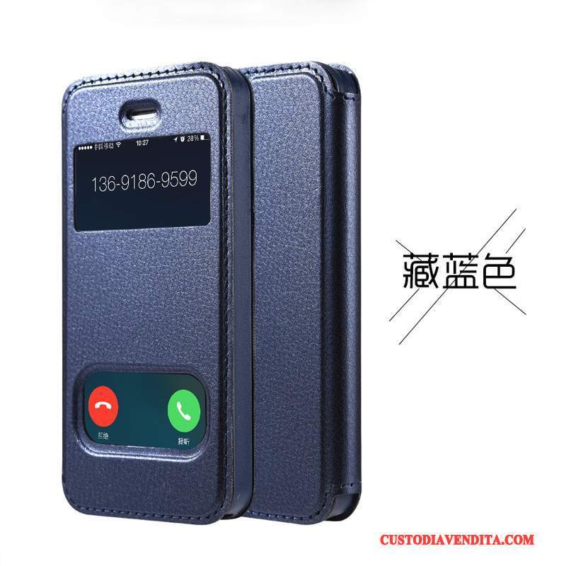 Custodia iPhone 5/5s Pelle Semplici Anti-caduta, Cover iPhone 5/5s Folio Telefono Blu Scuro