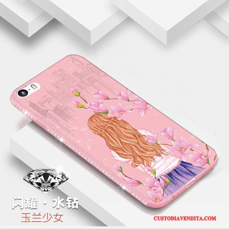 Custodia iPhone 5/5s Strass Ornamenti Appesi Rosa, Cover iPhone 5/5s Cartone Animato Telefono Anti-caduta