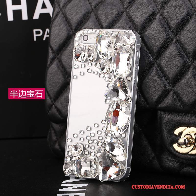 Custodia iPhone 5/5s Strass Telefono Argento, Cover iPhone 5/5s Protezione Bianco