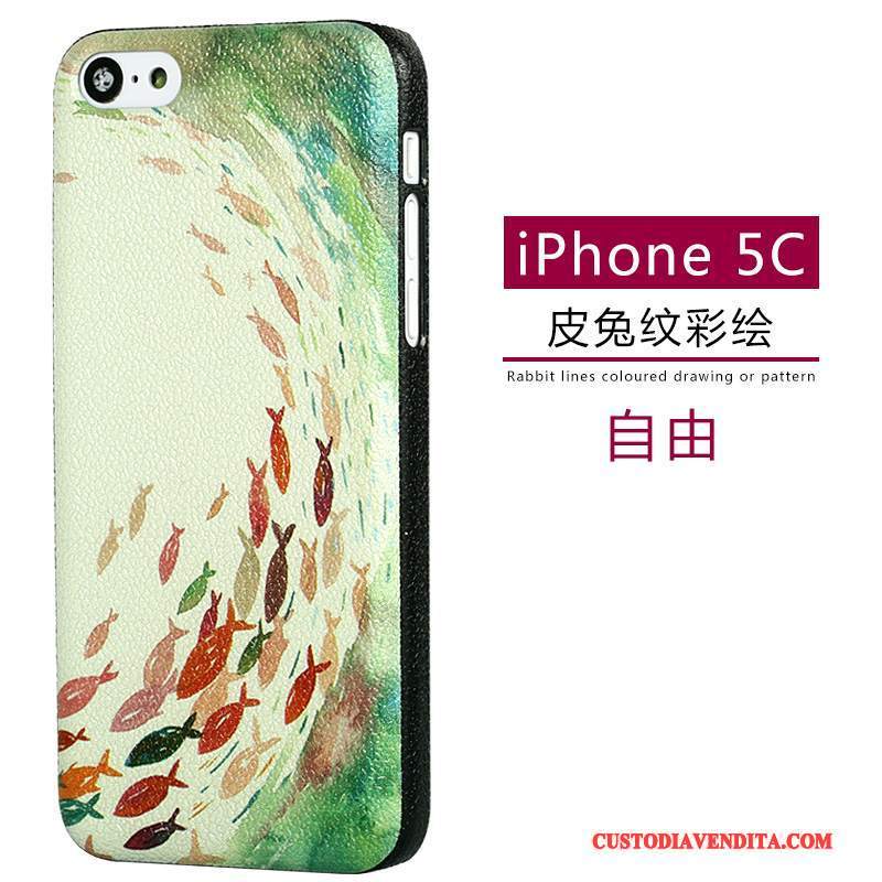 Custodia iPhone 5c Pelle Modellotelefono, Cover iPhone 5c Cartone Animato Verde Macchiati