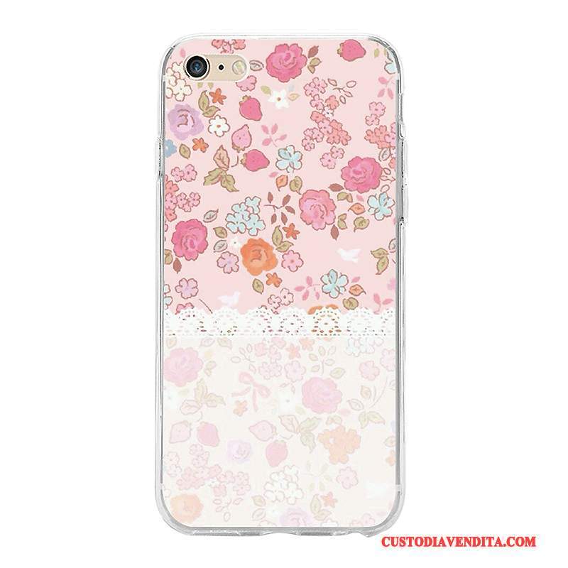 Custodia iPhone 6/6s Goffratura Morbido Net Red, Cover iPhone 6/6s Fiori Ornamenti Appesi Trasparente