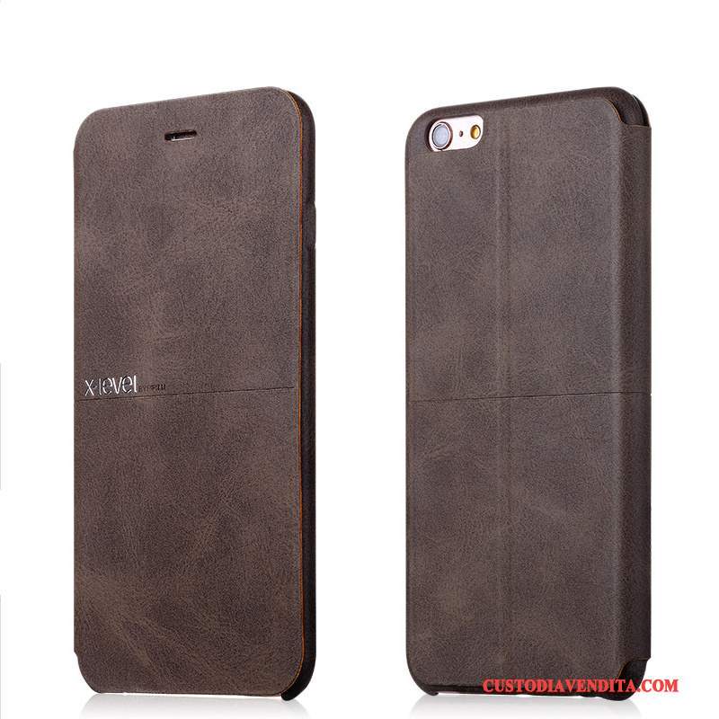 Custodia iPhone 6/6s Plus Pelle Anti-caduta Marrone, Cover iPhone 6/6s Plus Folio Tutto Incluso