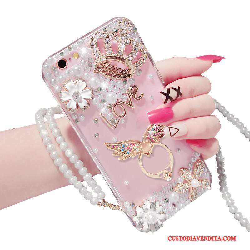 Custodia iPhone 6/6s Strass Anti-caduta Ornamenti Appesi, Cover iPhone 6/6s Silicone Rosa Di Personalità