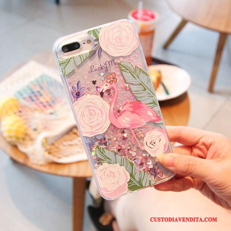 Custodia iPhone 7 Colore Rosa Fiori, Cover iPhone 7 Uccellotelefono