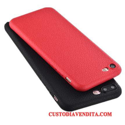 Custodia iPhone 7 Pelle Rosso Morbido, Cover iPhone 7 Nero Antiscivolo