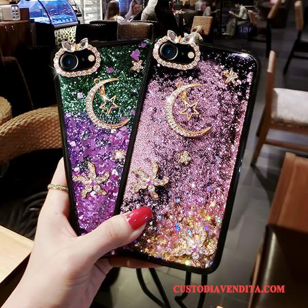 Custodia iPhone 7 Plus Creativo Liquido Rosa, Cover iPhone 7 Plus Strass Sabbie Mobili Porpora