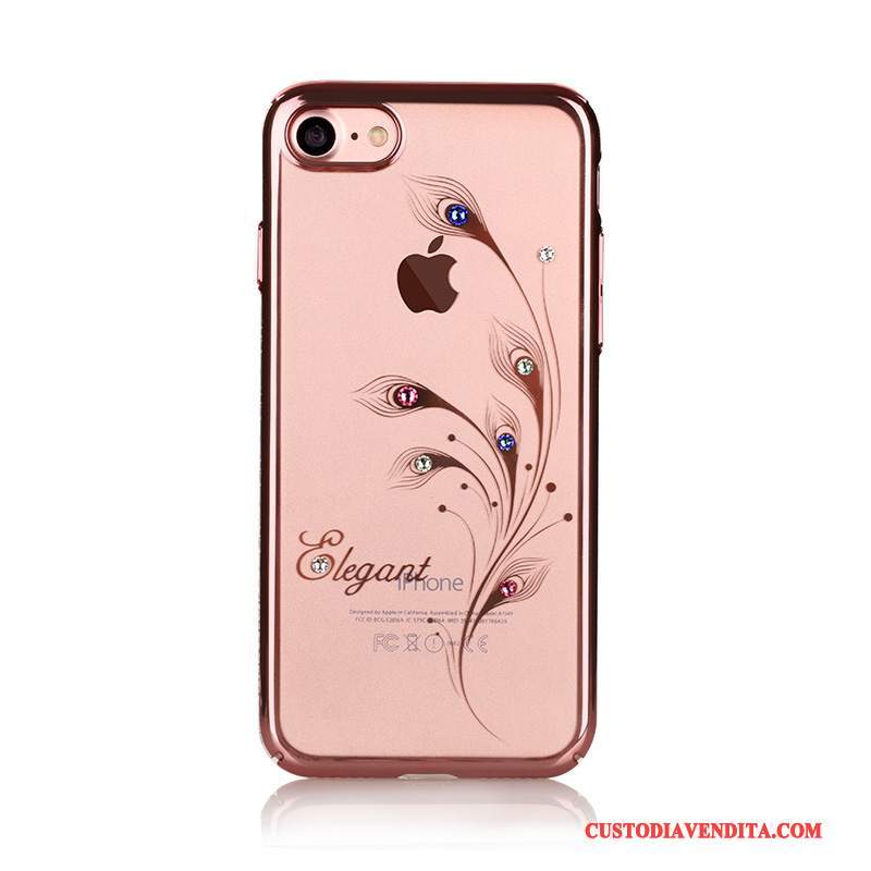 Custodia iPhone 7 Plus Strass Trasparente Oro, Cover iPhone 7 Plus Protezione Telefono Rosa