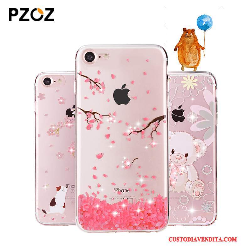 Custodia iPhone 7 Plus Strass Trasparentetelefono, Cover iPhone 7 Plus Silicone Nuovo Rosa