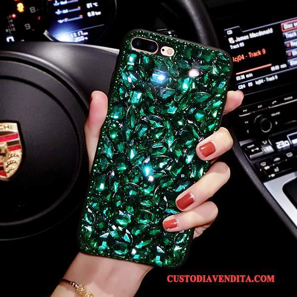 Custodia iPhone 7 Plus Strass Verde Scuro Rosso, Cover iPhone 7 Plus Silicone Tutto Incluso Europa